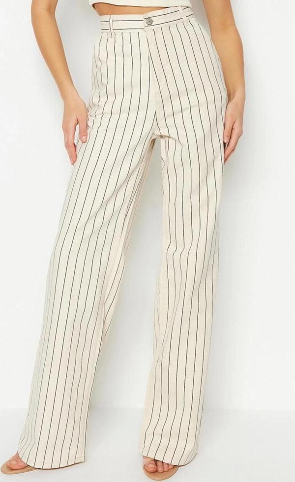Stil Kadın Moda Denim Kot Pantolon Uzun Geniş Paça Çizgili Yüksek Bel Jeans - Image 1