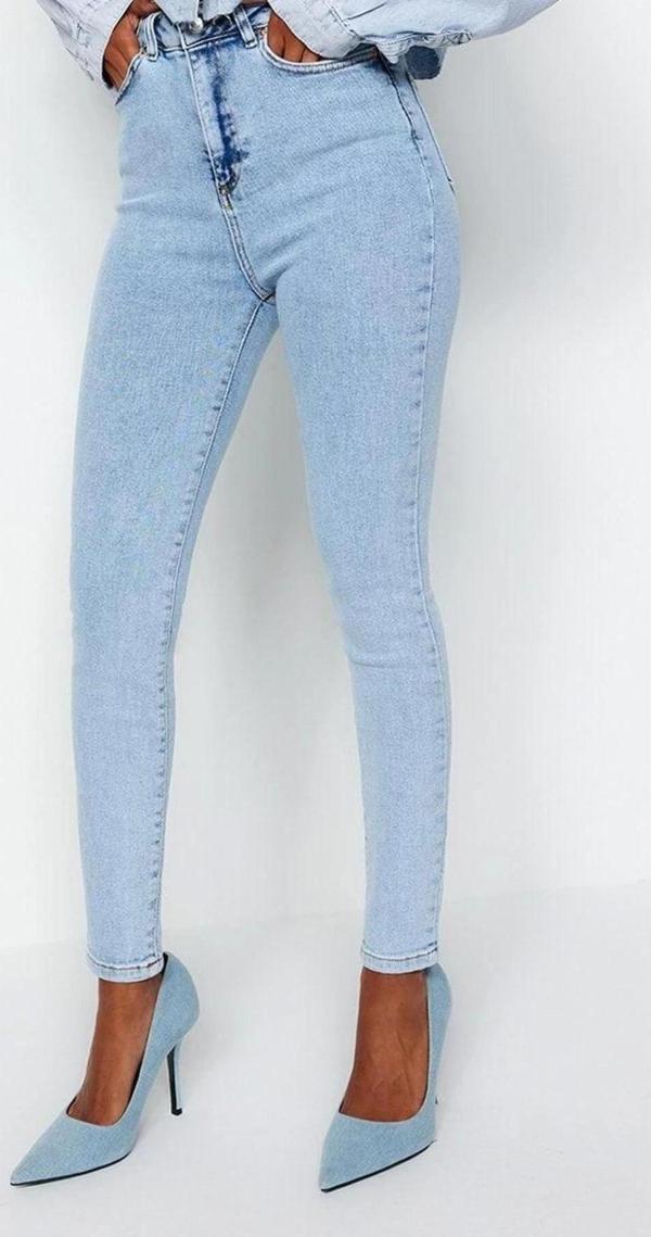 Stil Kadın Moda Denim Kot Pantolon Regular Dar Paça Yüksek Bel Skinny Jeans - Image 1