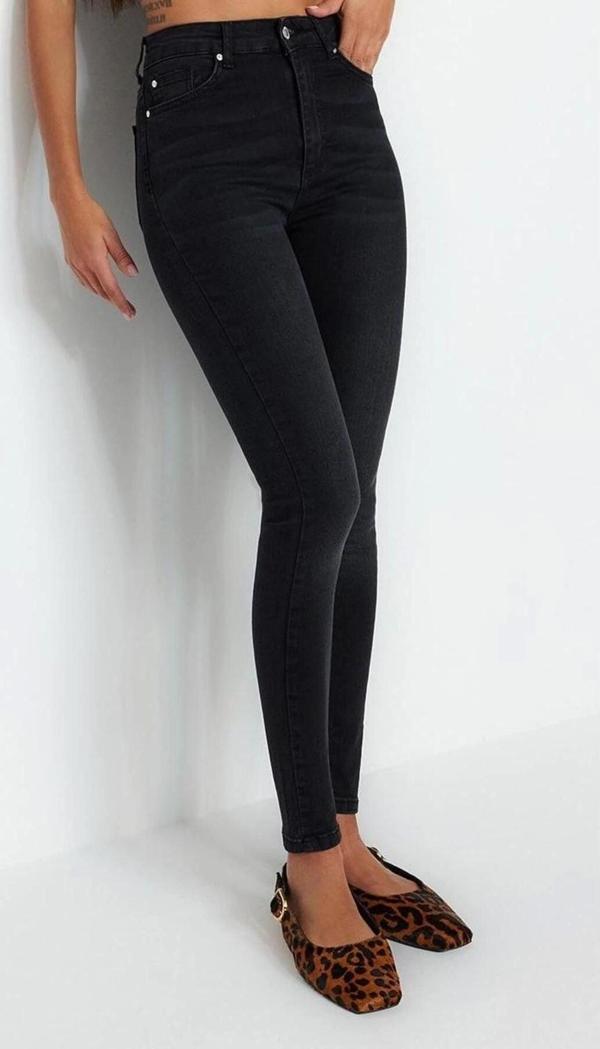 Stil Kadın Moda Denim Kot Pantolon Regular Dar Paça İncelten Etki Süper Yüksek Bel Skinny Jeans - Image 1