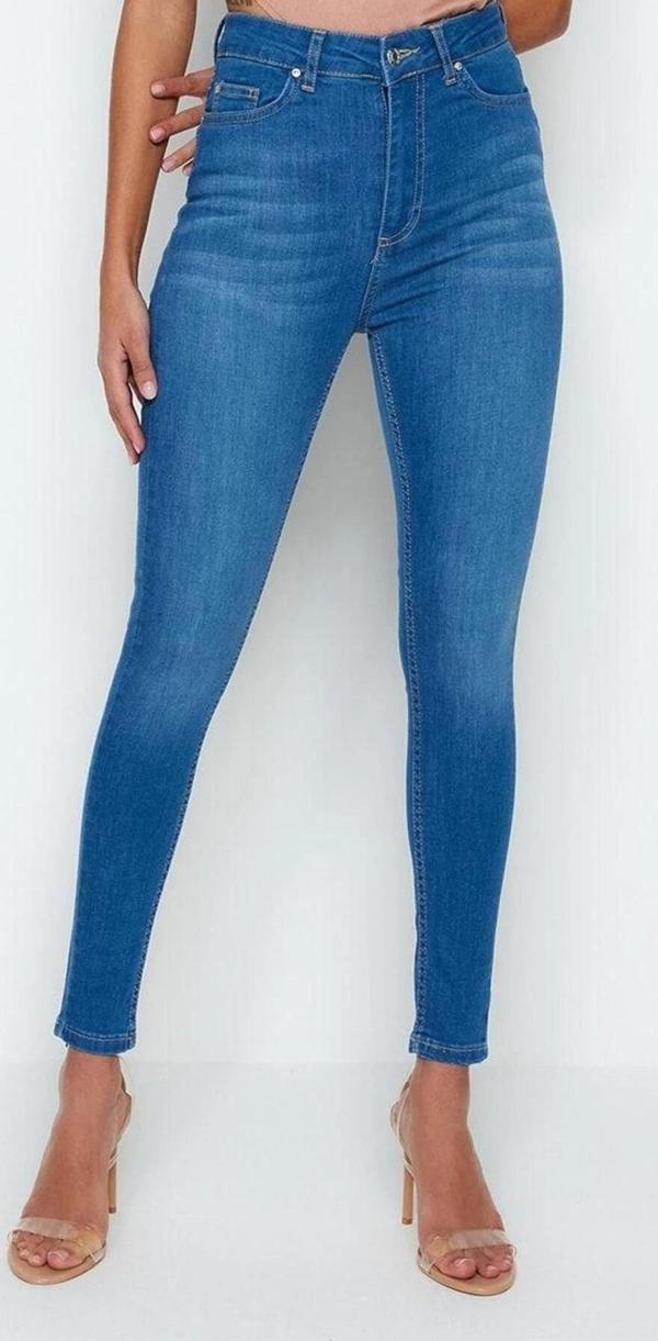 Stil Kadın Moda Denim Kot Pantolon Regular Dar Paça İncelten Etki Süper Yüksek Bel Skinny Jeans - Image 1