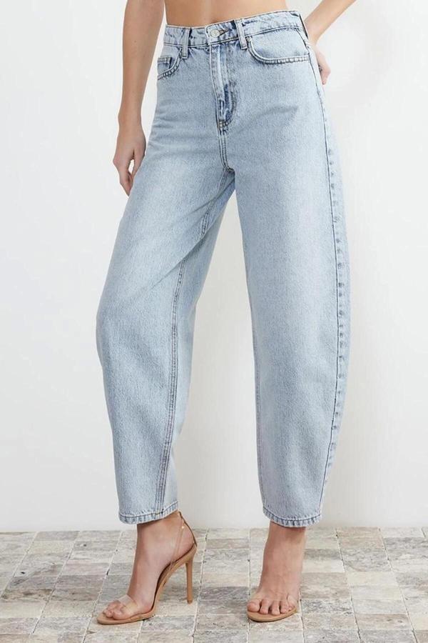 Stil Kadın Moda Denim Kot Pantolon Regular Boru Paça Yüksek Bel Jeans - Image 1