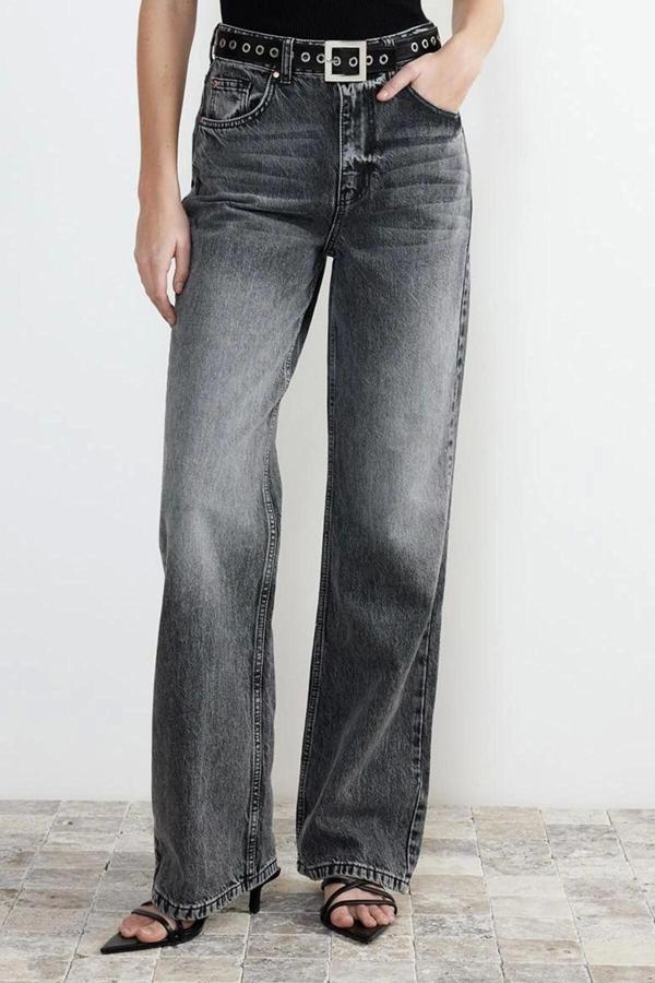Stil Kadın Moda Denim Kot Pantolon Regular Boru Paça Soluk Vintage Yüksek Bel Jeans - Image 1