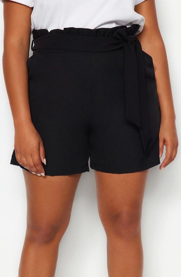Büyük Beden Moda Dokuma Normal Bel Geniş Paça Gündelik Siyah Finike Havuç Dokuma Şort Bermuda - Image 1