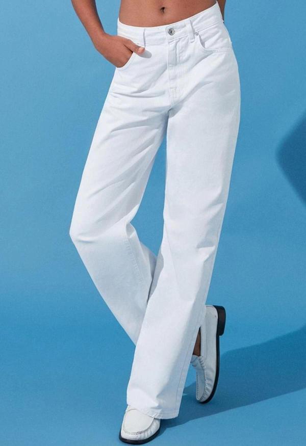 Stil Kadın Moda Denim Kot Pantolon Regular Geniş Paça Beyaz Yüksek Bel Jeans - Image 1