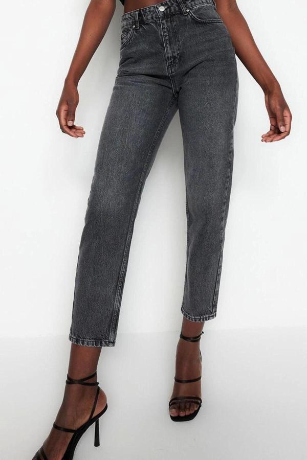Stil Kadın Moda Denim Kot Pantolon Regular Geniş Paça Mavi Yüksek Bel Mom Jeans - Image 1