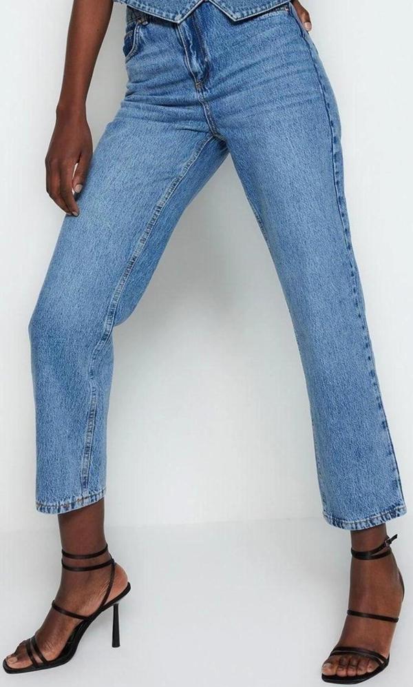 Stil Kadın Moda Denim Kot Pantolon Regular Boru Paça Yüksek Bel Straight Jeans - Image 1