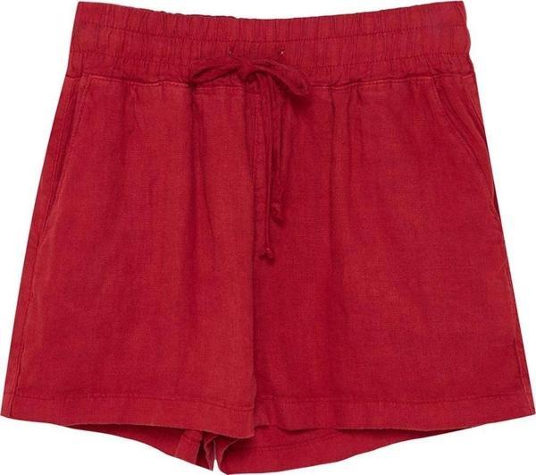 Moda Dokuma Yüksek Bel Geniş Paça Gündelik Kırmızı %100 Keten Beli Lastikli Yüksek Bel Şort - Image 1