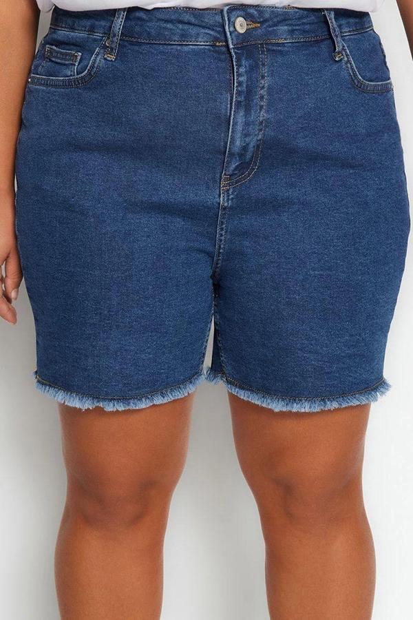 Büyük Beden Moda Denim Yüksek Bel Dar Paça Gündelik Siyah Yüksek Bel Skinny Şort Bermuda - Image 1