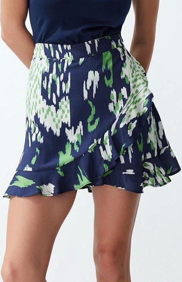 Moda Dokuma Yüksek Bel Boru Paça Gündelik Batik Desenli Etek Ucu Fırfırlı Viskon Dokuma Şort Etek - Image 1