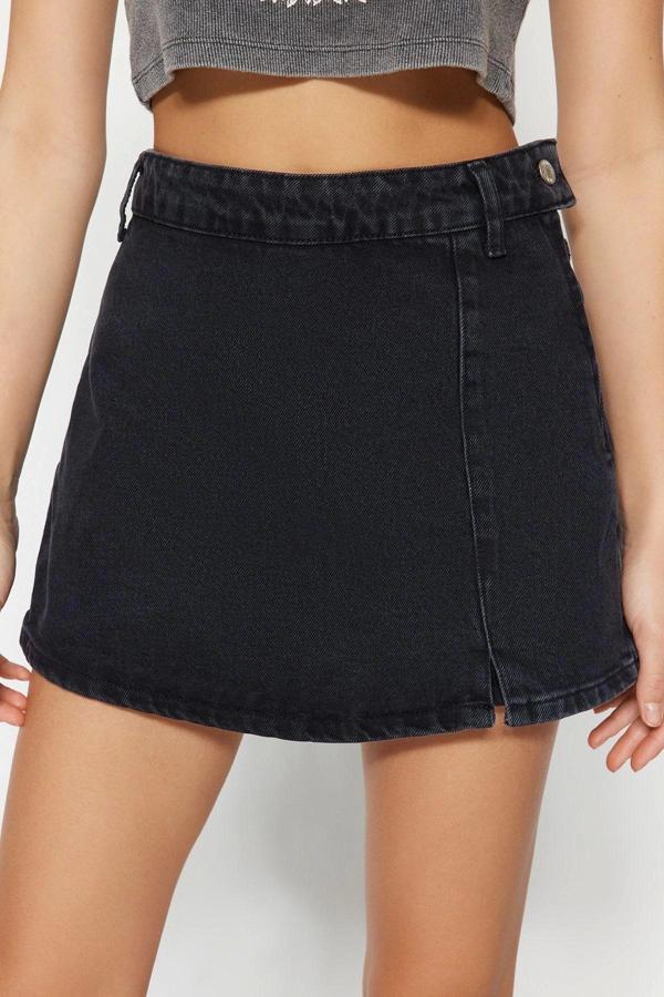 Büyük Beden Moda Denim Yüksek Bel Geniş Paça Gündelik Mavi Yırtmaçlı Şort Etek - Image 1