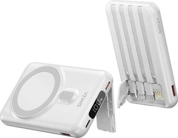SHAZA 10.000 Mah Kendinden Kablolu / Magsafe  Taşınabilir Şarj Cihazı Beyaz - Image 1