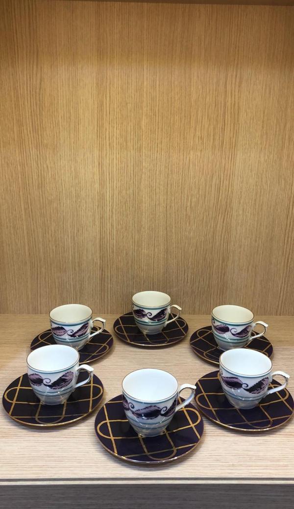 Güral Porselen Presıdent Çay Fincan Takımı El Dekoru 6 Kişilik   - Image 1