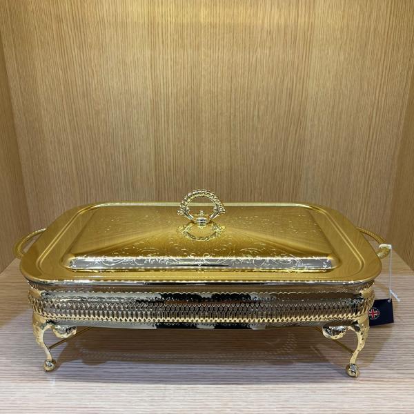 Queen Anne Altın Kaplama  Isıtıcılı Dikdörtgen Yemek Servis 46 x 25 x 19 cm   - Image 1