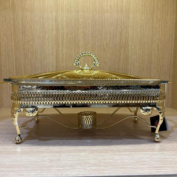 Queen Anne Altın Kaplama Isıtıcılı Dikdörtgen Yemek Servis 38 x 20 x 18.5 cm   - Image 1