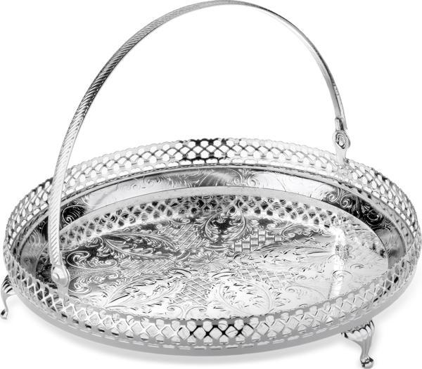 Queen Anne İngiliz Gümüşü Saplı Yuvarlak Sunumluk 23 cm   - Image 1