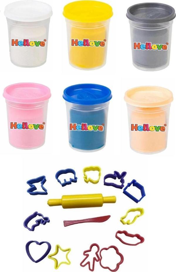 6 Adet Oyun Hamuru + Oyun Hamuru İçin Merdane Ve Kalıp Seti Play Dough - Image 1