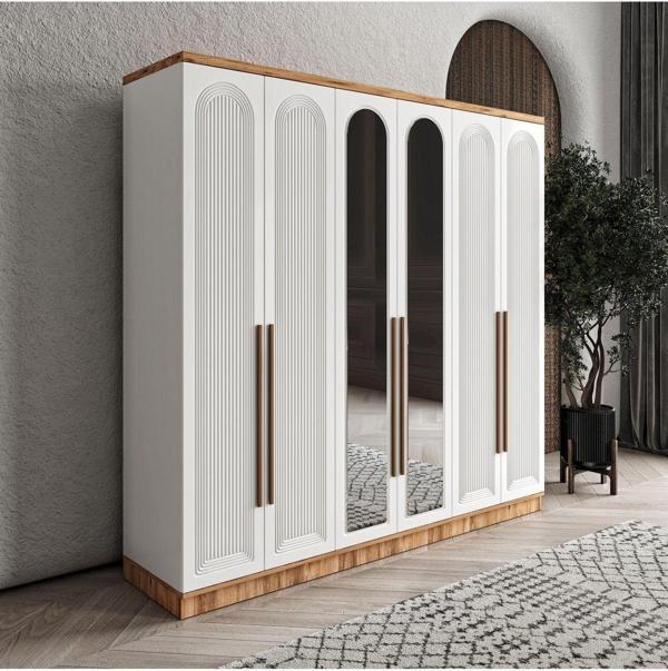 GuneyStore Rosa 6 Kapaklı Aynalı Komple MDF Gardırop - Elbise Dolabı - Image 1