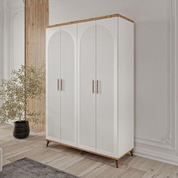 GuneyStore Ücretsiz Montaj -%100 MDF Nevada 4 Kapaklı - Gardırop - MDF Dolap - Elbise Dolabı - Image 1