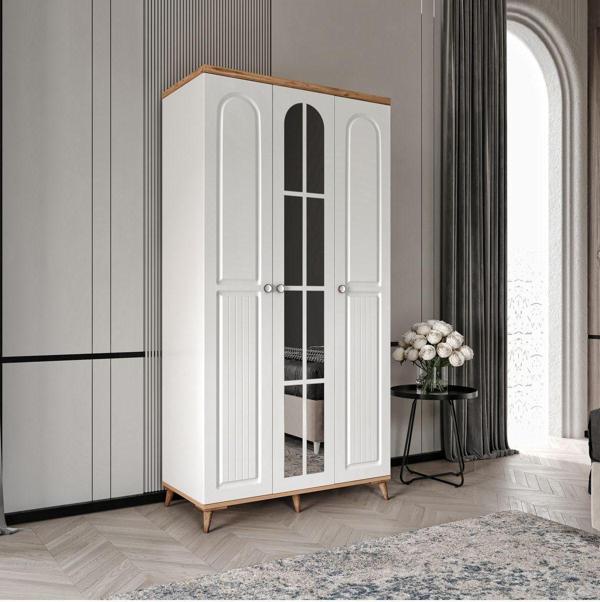 GuneyStore Ücretsiz Montaj Bohem 3 Kapaklı Aynalı Komple MDF Gardırop - Elbise Dolabı - Image 1