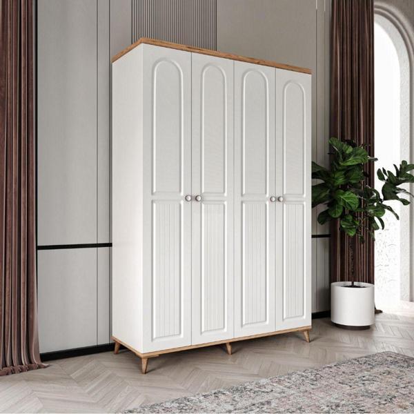 Ücretsiz Montaj Bohem 4 Kapaklı Komple MDF Gardırop - Elbise Dolabı - Image 1