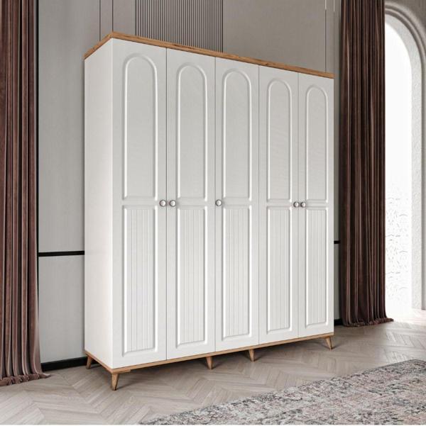 GuneyStore Ücretsiz Montaj Bohem 5 Kapaklı Komple MDF Gardırop - Elbise Dolabı - Image 1
