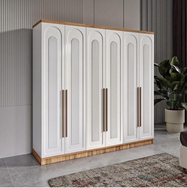 GuneyStore Ücretsiz Montaj Flora 6 Kapaklı Komple MDF Gardırop - Elbise Dolabı - Image 1