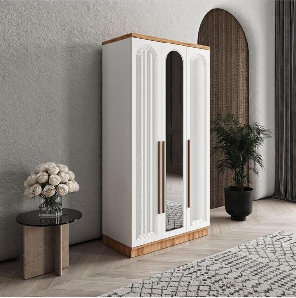 Ücretsiz Montaj Rosa 3 Kapaklı Komple MDF Aynalı Gardırop - Elbise Dolabı - Image 1