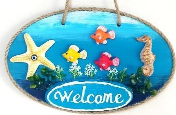 Deniz Temalı Balıklı Deniz Atlı Deniz Yıldızlı Welcome Yazılı El Yapımı Kapı Süsü - Image 1