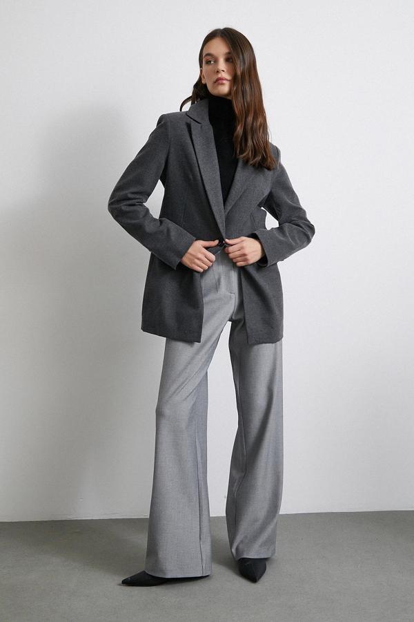 Yüksek Bel Geniş Paça Pantolon Gri - Image 1