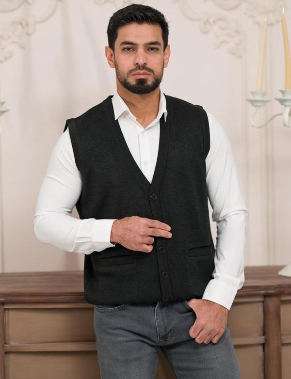 Woolen World Regular Fit Ön Cepli Kolsuz Erkek Triko Yelek - Image 1