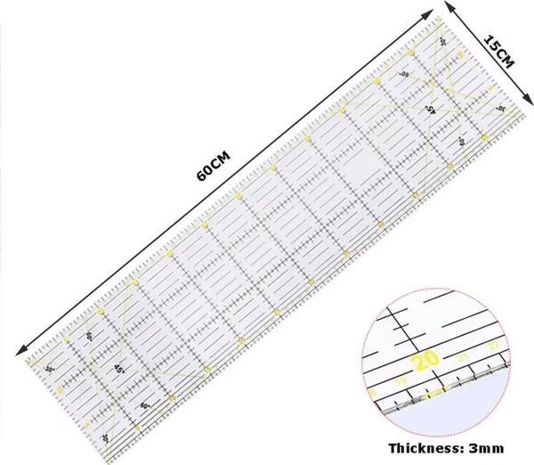15x60cm Büyük Boy Şeffaf Terzi Modelist Patchwork Kırkyama Cetveli  - Image 1