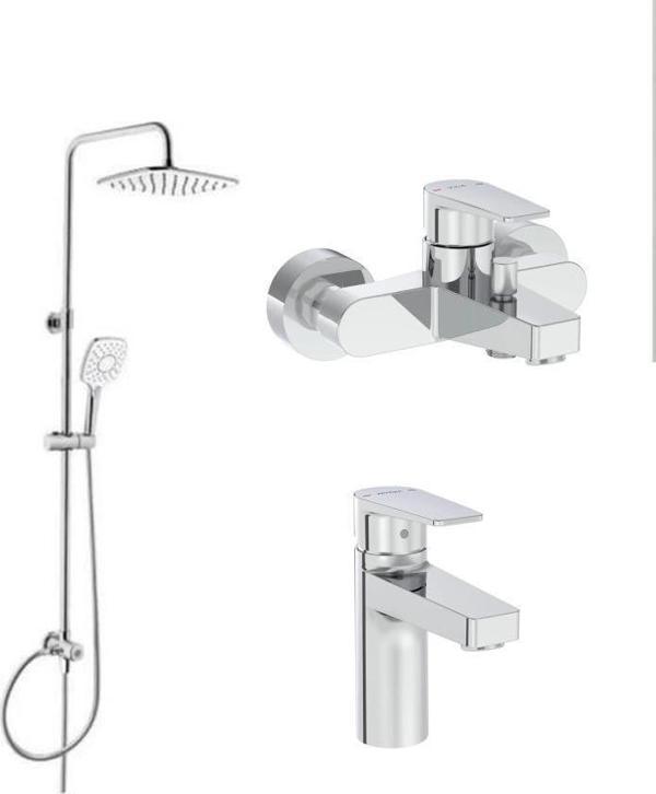 Artema Flow Square Krom Banyo Bataryası + Lavabo Bataryası + Artema Ls20 Joy 3S Robot Tepe Dus Seti - Image 1