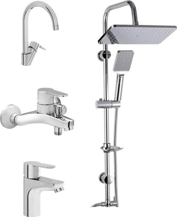 Artema Win S Banyo Bataryası + Lavabo Bataryası + Eviye Bataryası + Duxxa Mirage Tepe Duş Seti - Image 1