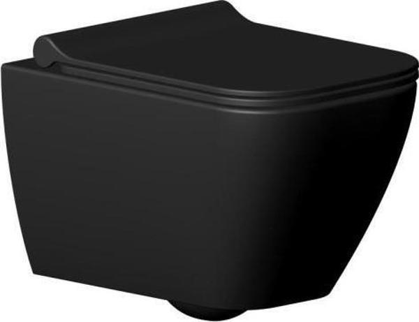Seramiksan Saturn Mat Siyah Rim-Out Asma Klozet + Yavaş Kapanır Duroplast Kapak - Image 1