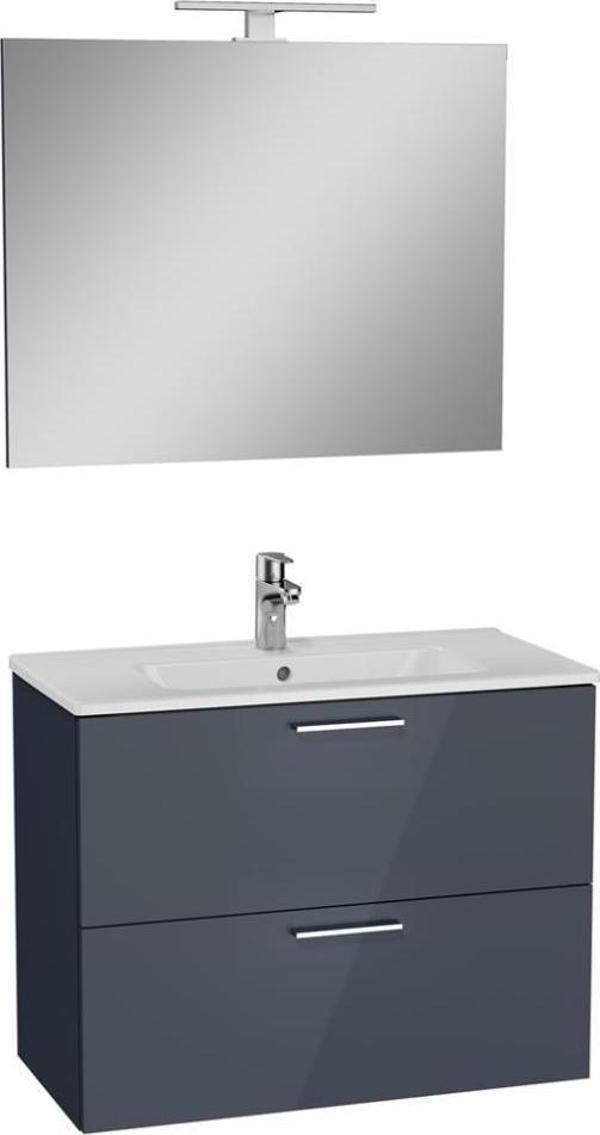 VİTRA Mia Antrasit Füme 80 cm Banyo Dolabı+Ayna+Lavabo+Aplik - Image 1
