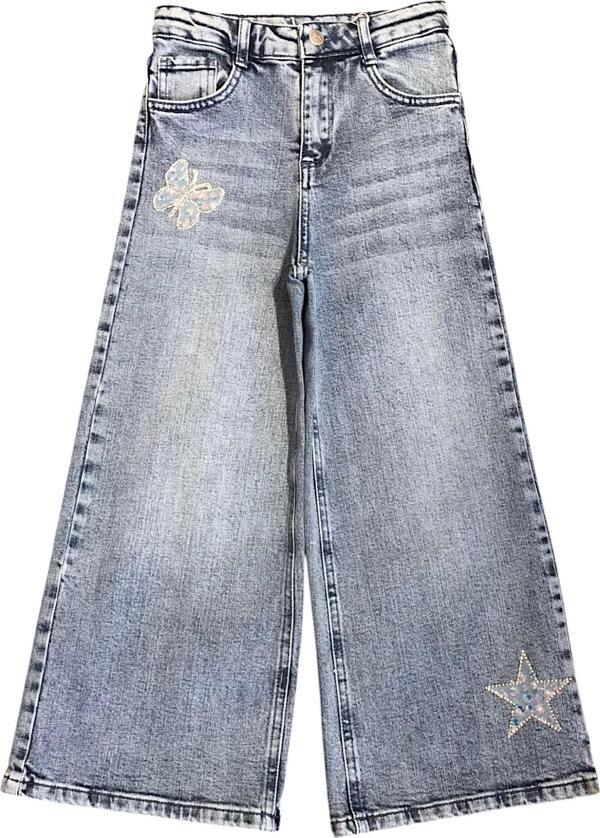 Kız Çocuk Kelebek ve Yıldız Aksesuarlı Jean Pantolon - Image 1