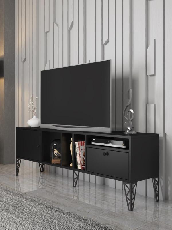  Wood'n Love Cercei 160 Cm Metal Ayaklı Tv Ünitesi - Siyah / Siyah  - Image 1