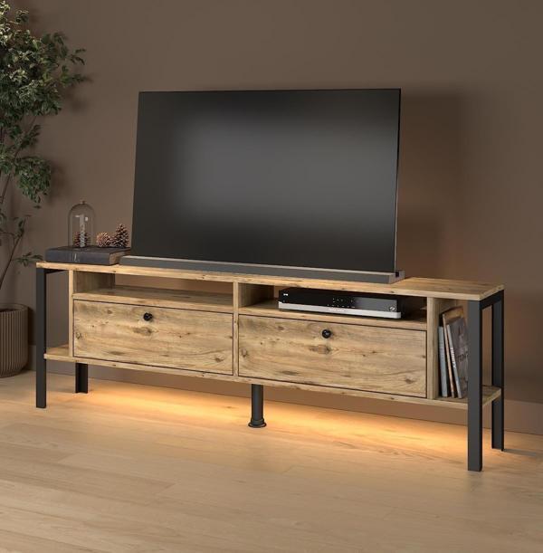 Luce Plus Eko Led Işıklı Dolaplı Metal Ayaklı Minifiksli Tv Ünitesi - Tv Sehpası 160 Cm  - Image 1