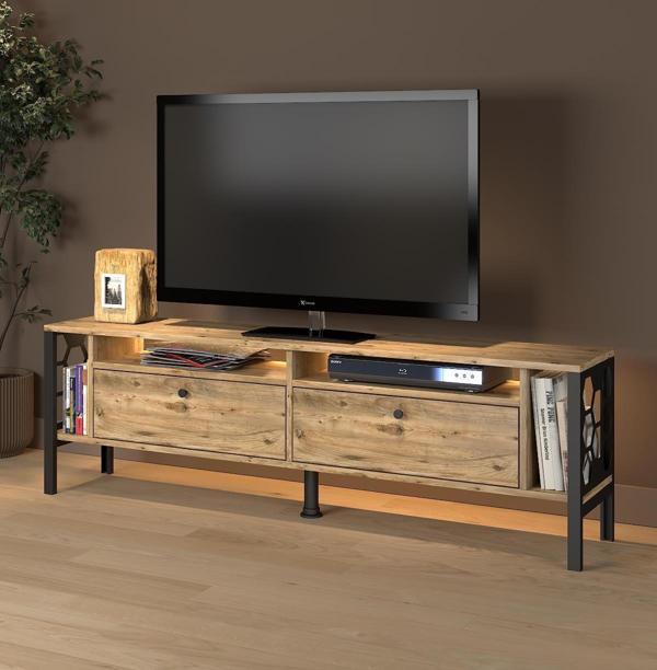 Roma Led Işıklı  Özel Tasarım Metal Ayaklı Minifiksli Tv Ünitesi - Tv Sehpası 160 Cm  - Image 1