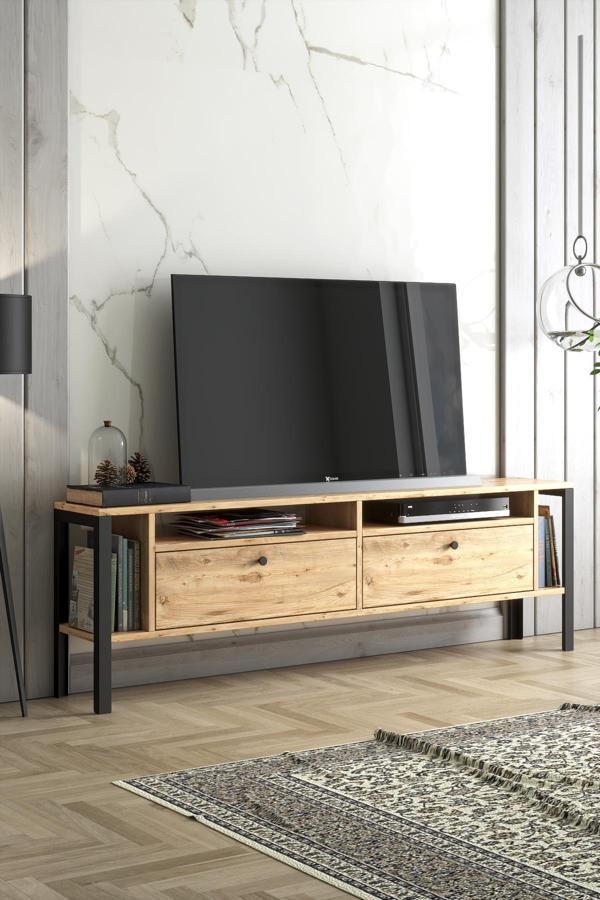 Wood'n Love Atlanta Metal Ayaklı Tv Ünitesi - Atlantik Çam / Siyah - Image 1