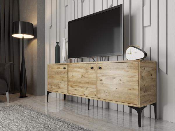 Wood'n Love Bello 160 Cm Metal Ayaklı Tv Ünitesi - Konsol - Atlantik Çam / Siyah - Image 1