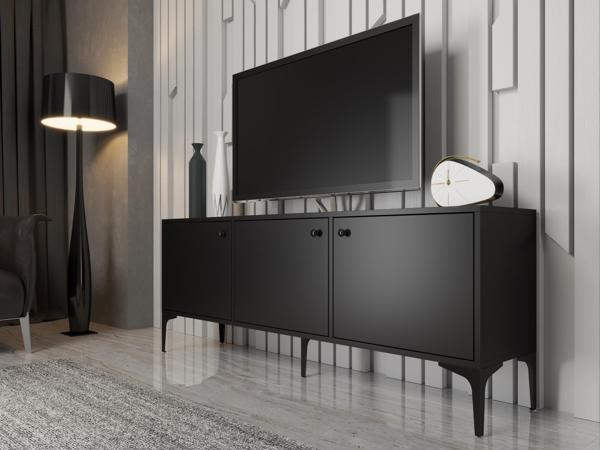 Wood'n Love Bello 160 Cm Metal Ayaklı Tv Ünitesi - Konsol - Siyah / Siyah - Image 1