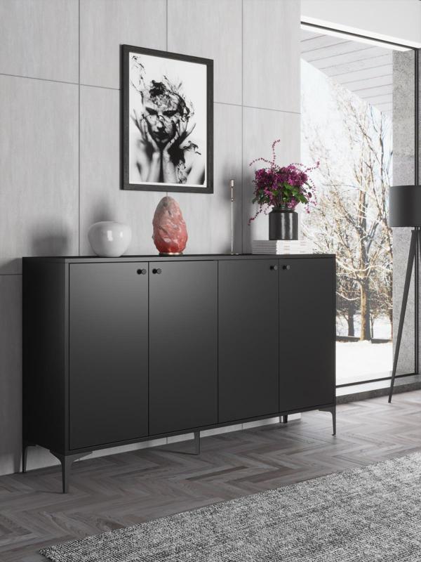 Wood'n Love Hestia Premium 4 Kapaklı Metal Ayaklı 160 Cm Çok Amaçlı Dolap Konsol - Siyah / Siyah - Image 1