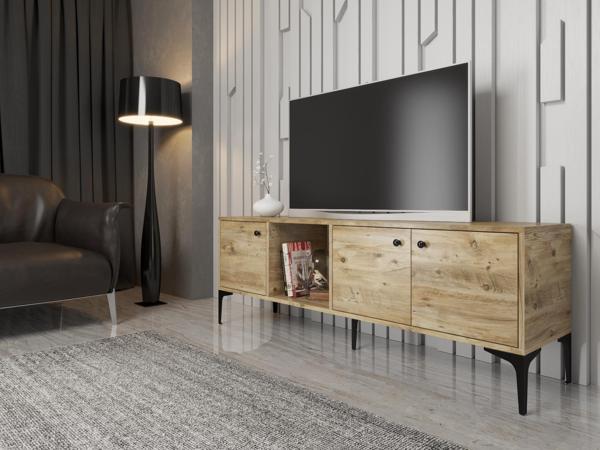 Wood'n Love Hira 160 Cm Metal Ayaklı Tv Ünitesi - Atlantik Çam / Siyah - Image 1