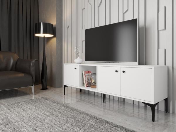 Wood'n Love Hira 160 Cm Metal Ayaklı Tv Ünitesi - Beyaz / Siyah - Image 1