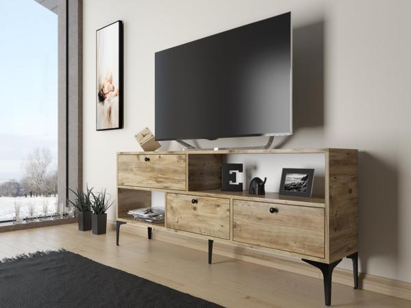 Wood'n Love Katre 150 Cm Metal Ayaklı Tv Ünitesi - Atlantik Çam / Siyah - Image 1