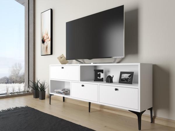 Wood'n Love Katre 150 Cm Metal Ayaklı Tv Ünitesi - Beyaz / Siyah - Image 1