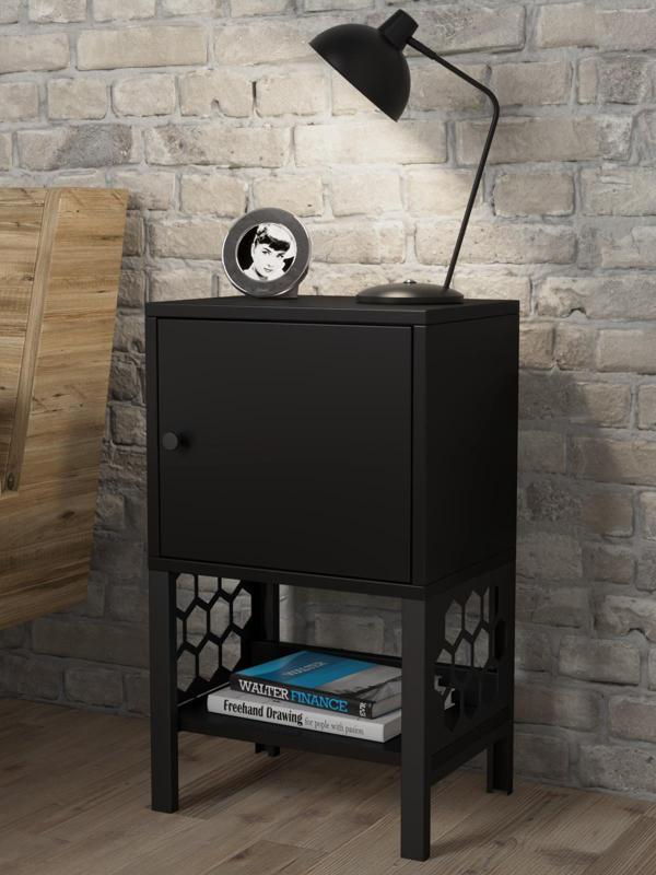 Wood'n Love Maria Premium Dolaplı Raflı Metal Ayaklı Komodin - Siyah / Siyah - Image 1