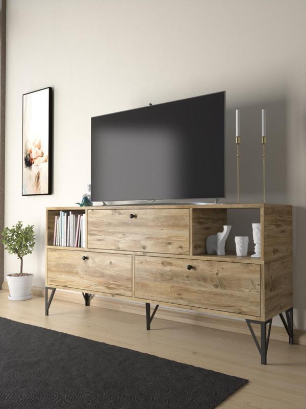 Wood'n Love Mia 160 Cm Metal Ayaklı Tv Ünitesi - Konsol - Atlantik Çam / Siyah - Image 1