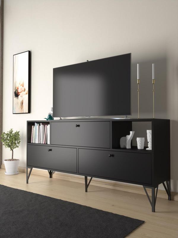Wood'n Love Mia 160 Cm Metal Ayaklı Tv Ünitesi - Konsol - Siyah / Siyah - Image 1